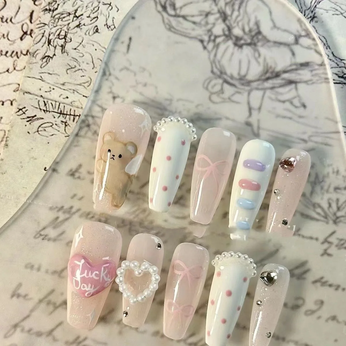 10PCS Summer New Fresh Press on Nails Square Trapezoid Cute Bear Design with Pearls Kawaii False Nails Handmade NailS for Girls
10PCS Summer New Fresh Press on Nails Square Trapezoid Cute Bear Design with Pearls Kawaii False Nails Handmade NailS for Girls