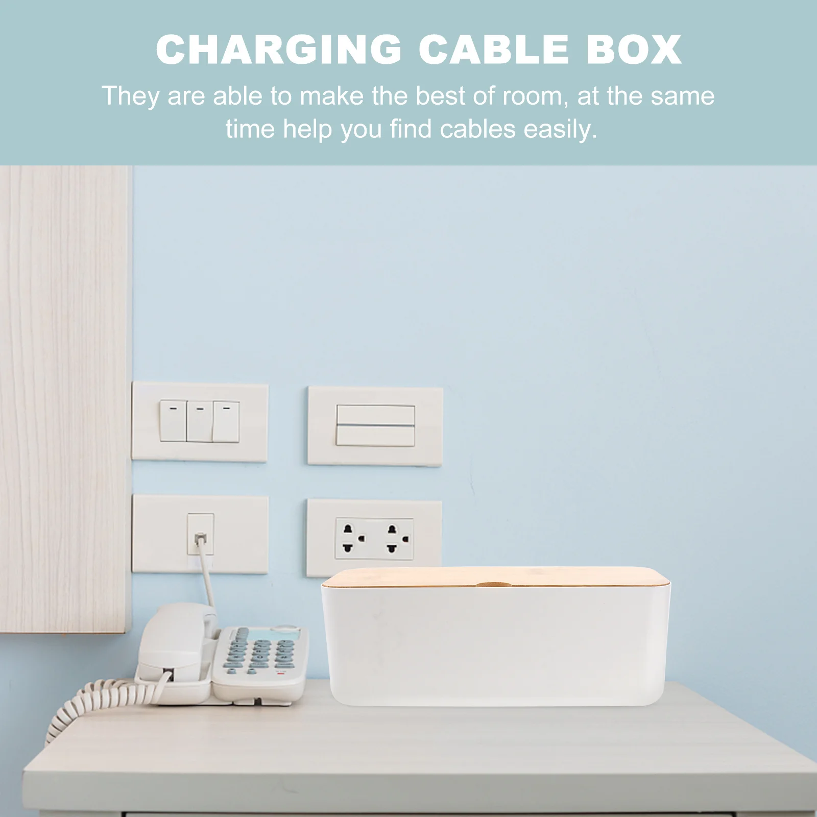 Plastic Cable Management Box White Power Strip Organizer with Wooden Cover for Storage of Cords Splitters Household
Plastic Cable Management Box White Power Strip Organizer with Wooden Cover for Storage of Cords Splitters Household