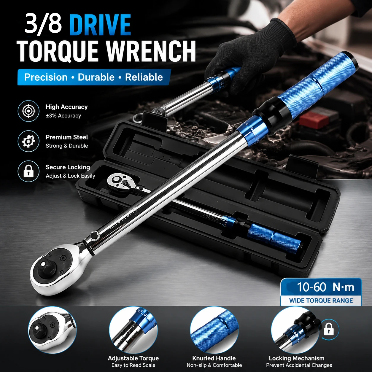 10-60Nm Torque Wrench 3/8 Inch Drive High Precision for Bicycle Automotive Repair Mechanics Garage Heavy Duty Tool for Professio
10-60Nm Torque Wrench 3/8 Inch Drive High Precision for Bicycle Automotive Repair Mechanics Garage Heavy Duty Tool for Professio