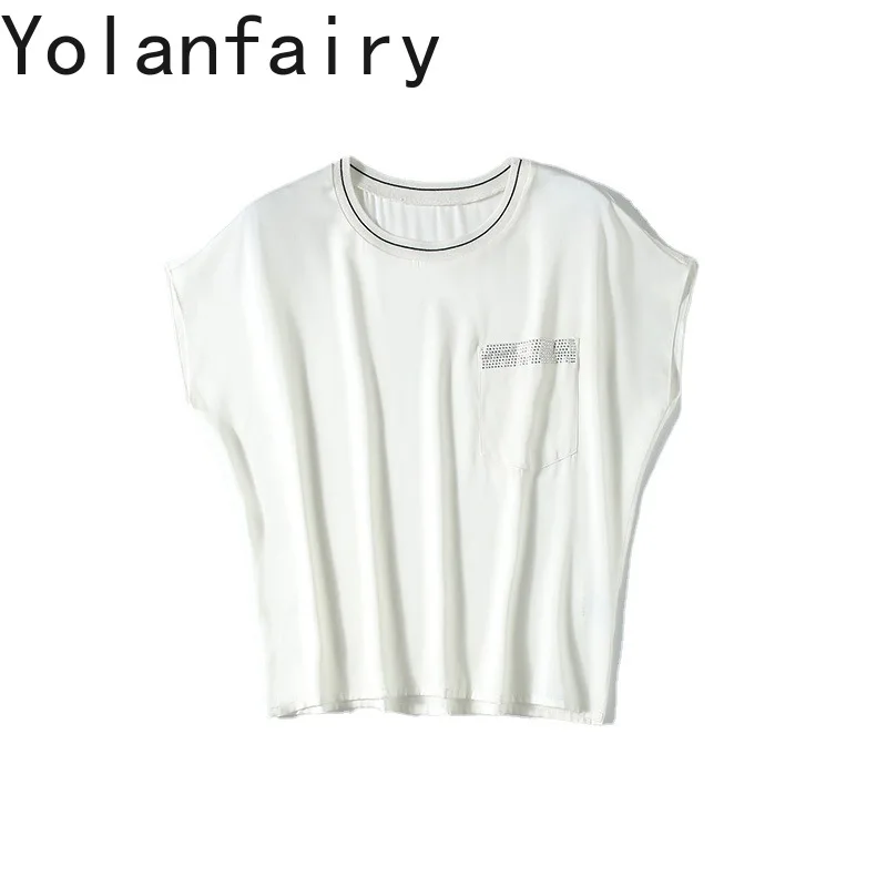 YOLANFAIRY 92.3%Real Mulberry Silk Woman T Shirt Short Sleeve Summer Top 16momme Real Silk Tee Shirt Femme O-neck Tshirts 여름 반팔
YOLANFAIRY 92.3%Real Mulberry Silk Woman T Shirt Short Sleeve Summer Top 16momme Real Silk Tee Shirt Femme O-neck Tshirts 여름 반팔