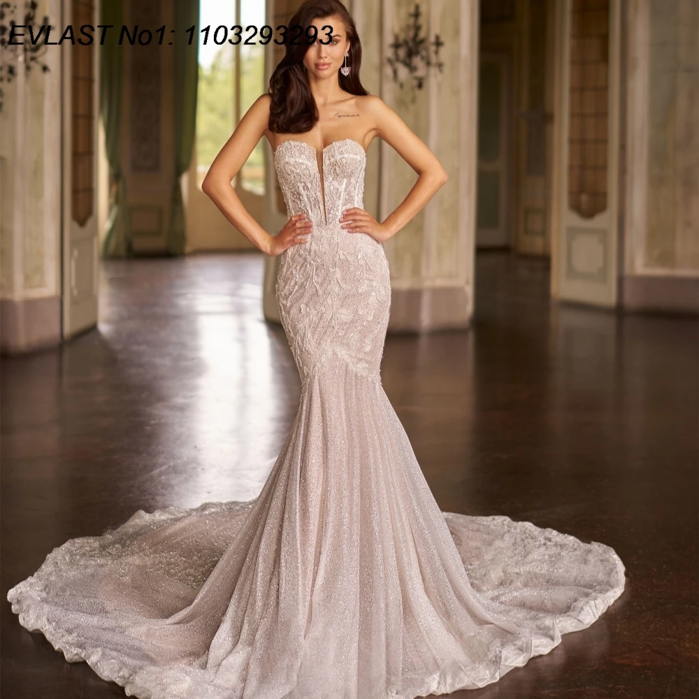 EVLAST Customized Sparkly Mermaid Wedding Dress Lace Applique Sequins Crystal Beaded Shiny Bridal Gown Vestidos De Novia TMD127
EVLAST Customized Sparkly Mermaid Wedding Dress Lace Applique Sequins Crystal Beaded Shiny Bridal Gown Vestidos De Novia TMD127
