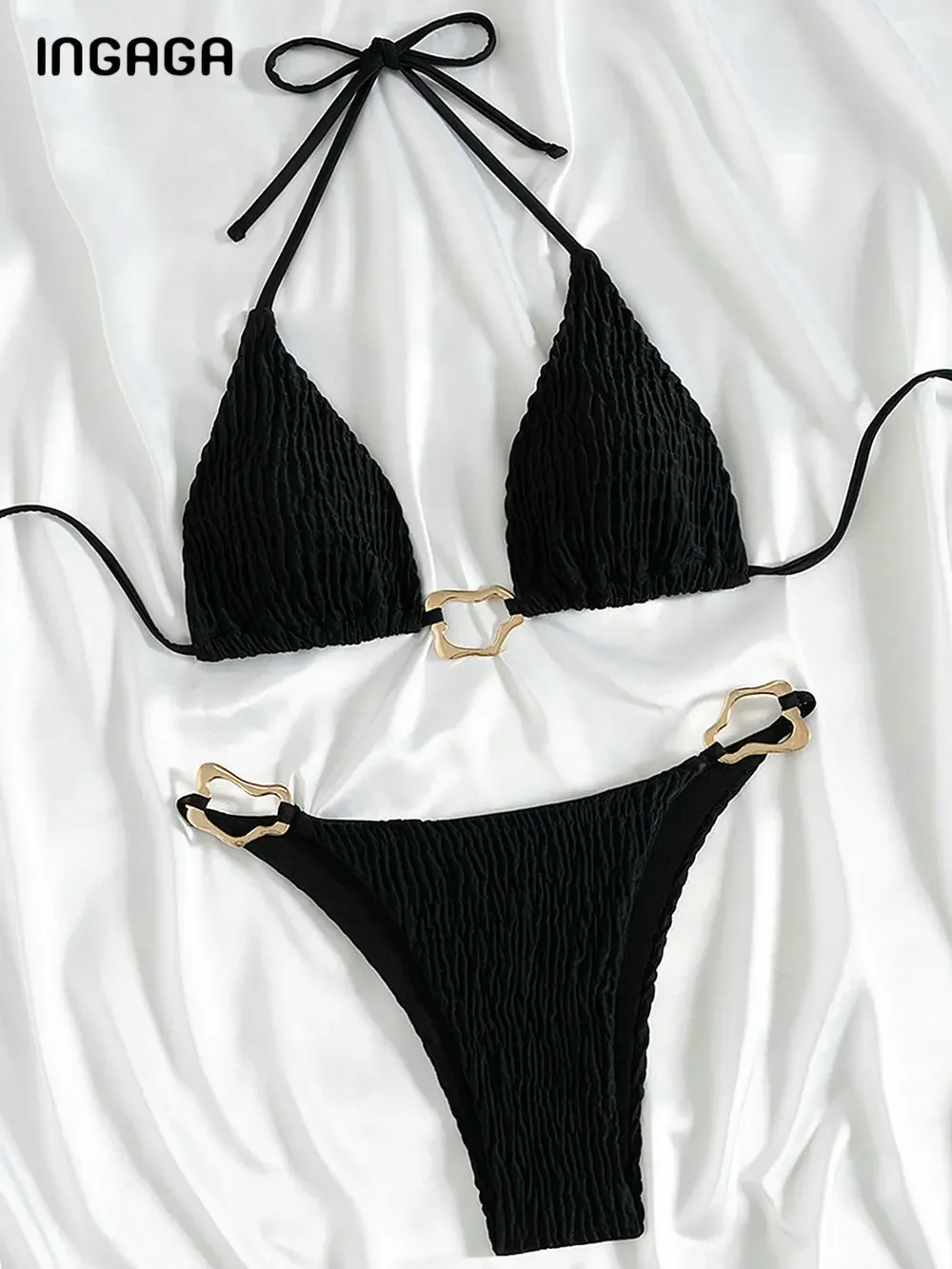 Women's Two Piece Bikini Sets Sexy Halter Ring Black Swimsuit String Cheeky Bathing Suit
Women's Two Piece Bikini Sets Sexy Halter Ring Black Swimsuit String Cheeky Bathing Suit
