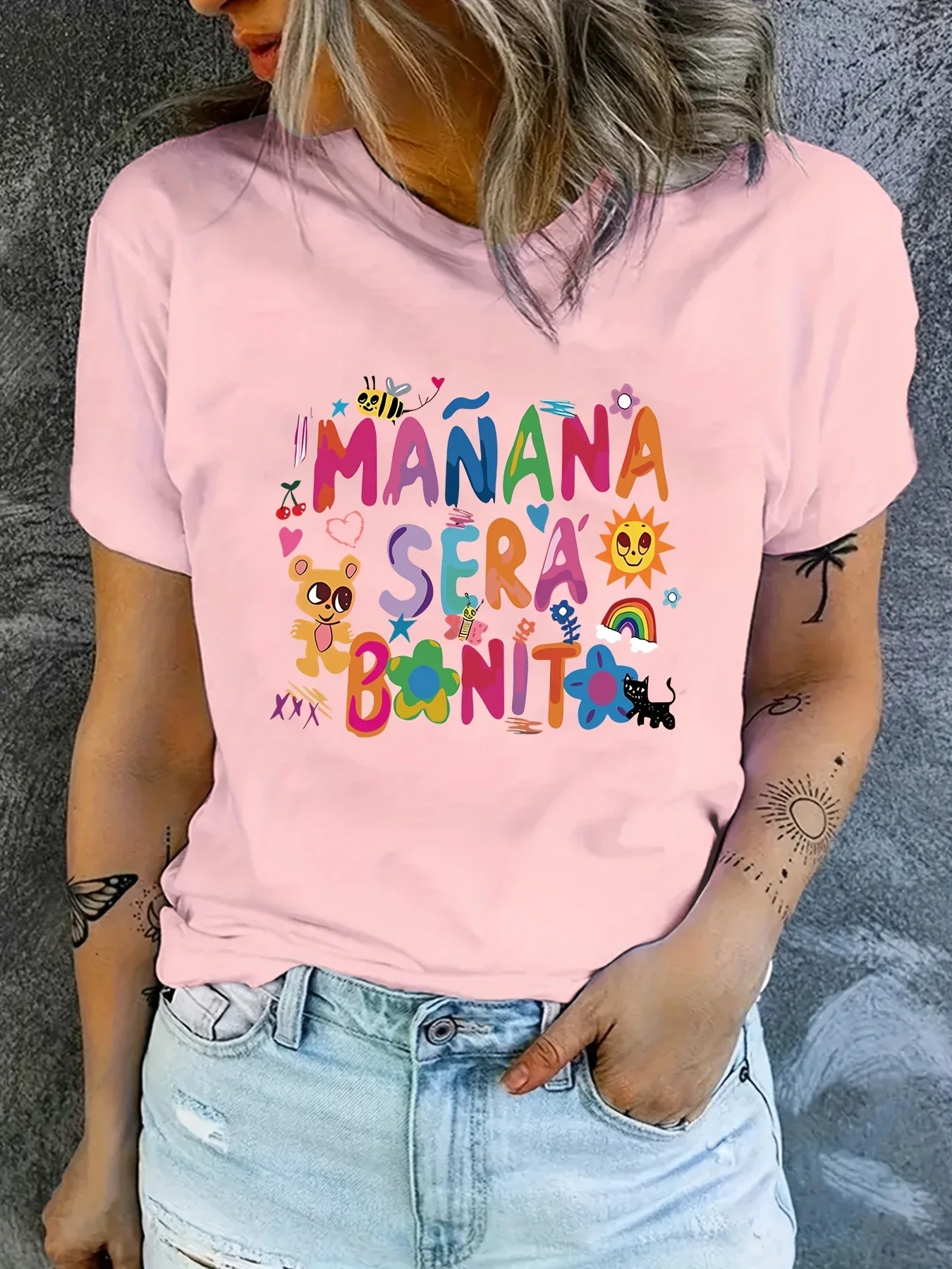 Colorful Cartoon Letter Graphic Casual Short Sleeve Sports T-shirts, Round Neck Workout T-shirt, Women's Sportswear
Colorful Cartoon Letter Graphic Casual Short Sleeve Sports T-shirts, Round Neck Workout T-shirt, Women's Sportswear