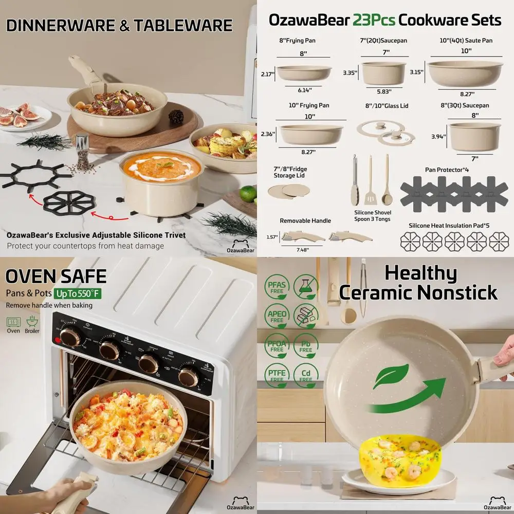 Ceramic Non-Stick 23-Piece Cookware Set with Detachable Handles, Healthy Oven-Safe Induction Kitchenware, PFAS/PFOA/PTFE Free, T
Ceramic Non-Stick 23-Piece Cookware Set with Detachable Handles, Healthy Oven-Safe Induction Kitchenware, PFAS/PFOA/PTFE Free, T