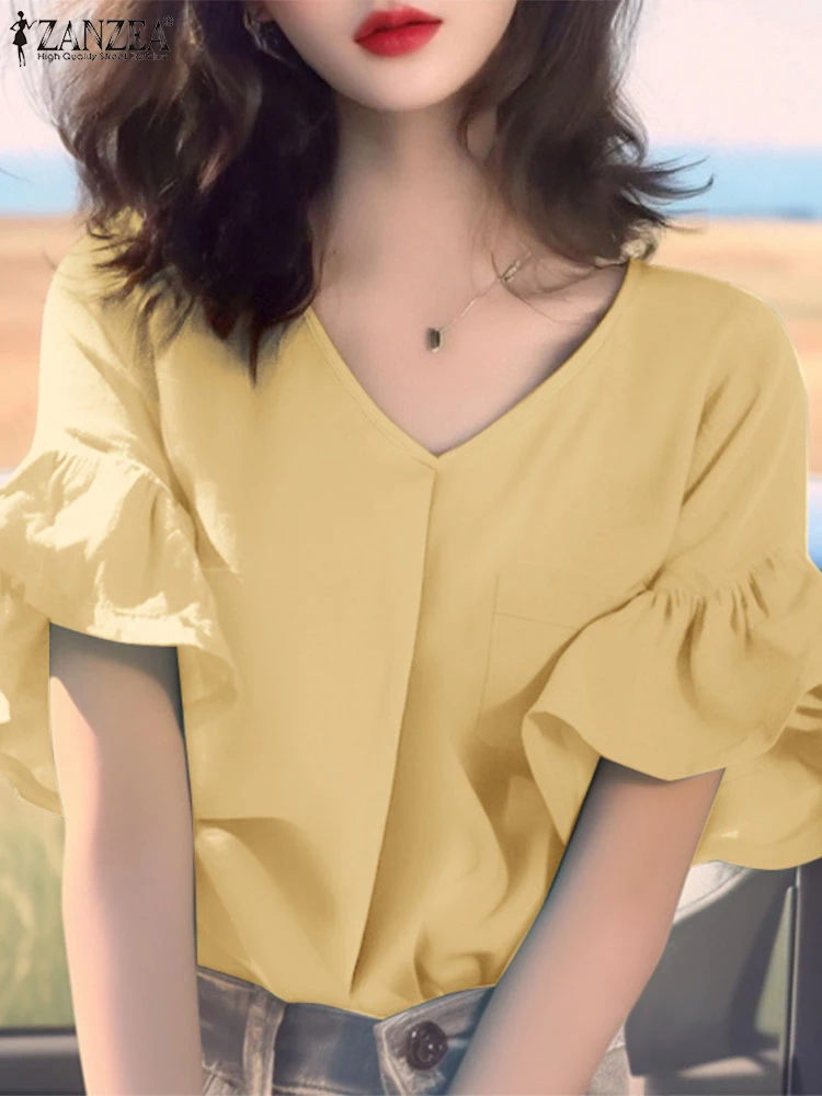 ZANZEA Casual V-Neck Smock Tops Short Flared Sleeve Solid Color 2025 Summer Everyday Blouses Elegant Fashion Woman Blusas Mujer
ZANZEA Casual V-Neck Smock Tops Short Flared Sleeve Solid Color 2025 Summer Everyday Blouses Elegant Fashion Woman Blusas Mujer