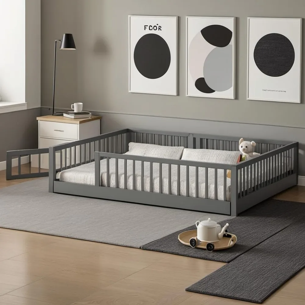 Size Montessori Floor Bed Frame with Convertible Door & Wood Slats for Kids, Montessori Bed with Safety Guardrails
Size Montessori Floor Bed Frame with Convertible Door & Wood Slats for Kids, Montessori Bed with Safety Guardrails