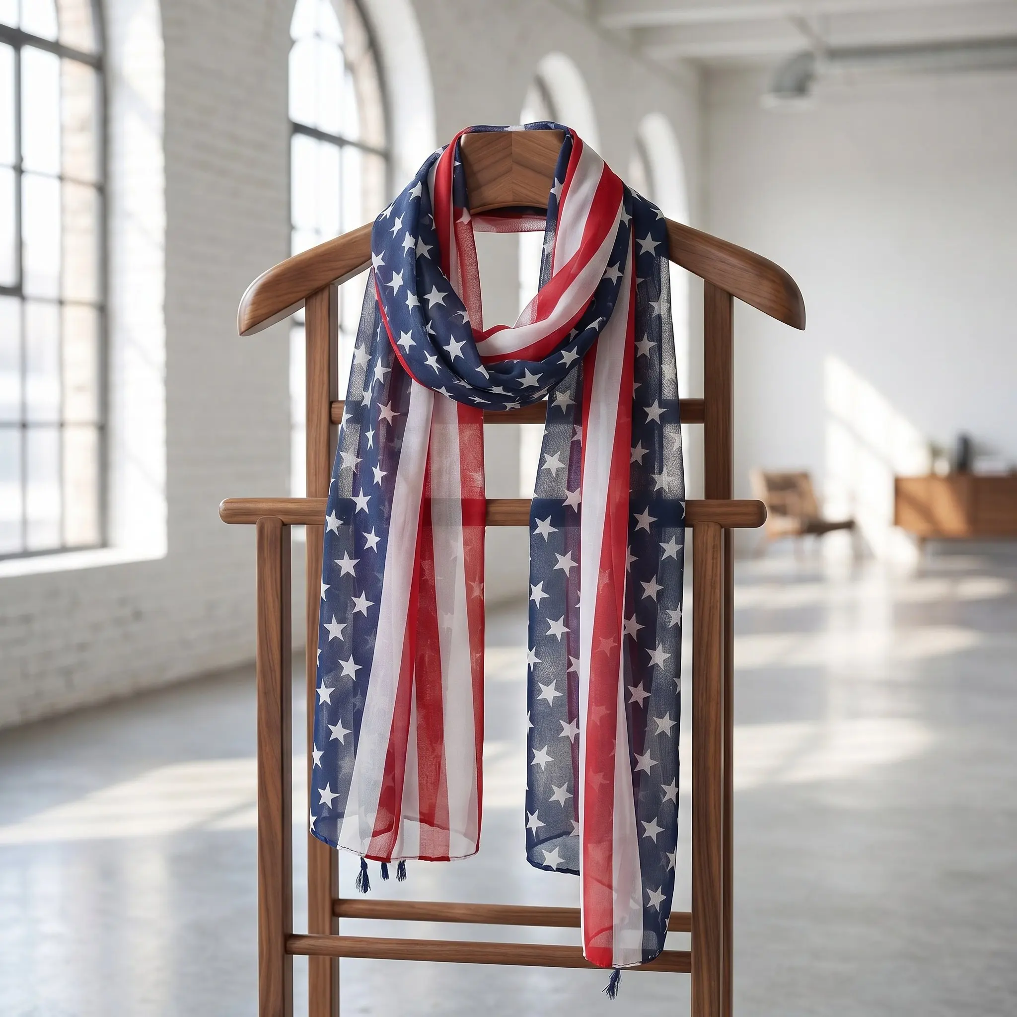 1Pcs Chiffon Scarf for Women American Flag Print Thin Scarf Fashion Neck Wrap Beach Shawl Patriotic Scarves Long Shawl Dressy
1Pcs Chiffon Scarf for Women American Flag Print Thin Scarf Fashion Neck Wrap Beach Shawl Patriotic Scarves Long Shawl Dressy