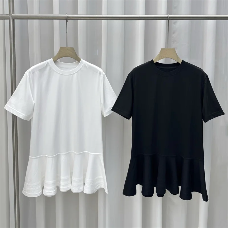 Women's t-shirt New elastic knitted short sleeved top for summer 2026 cotton round neck pullover Lotus leaf edge slim fit tops
Women's t-shirt New elastic knitted short sleeved top for summer 2026 cotton round neck pullover Lotus leaf edge slim fit tops