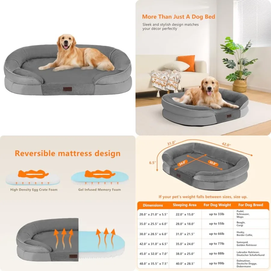 Orthopedic Dog Bed for Large Dogs with Gel Memory Foam, Waterproof Dog Sofa, Washable Pet Bed with Four Sided Bolster Cushion,
Orthopedic Dog Bed for Large Dogs with Gel Memory Foam, Waterproof Dog Sofa, Washable Pet Bed with Four Sided Bolster Cushion,