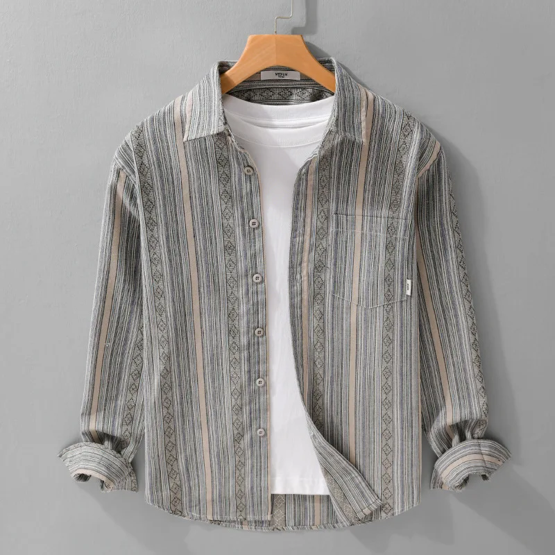 High Quality Vintage Striped Ethnic Style Shirt For Men Spring Autumn Long Sleeve Casual Loose Cotton Cargo Tops Streetwear
High Quality Vintage Striped Ethnic Style Shirt For Men Spring Autumn Long Sleeve Casual Loose Cotton Cargo Tops Streetwear