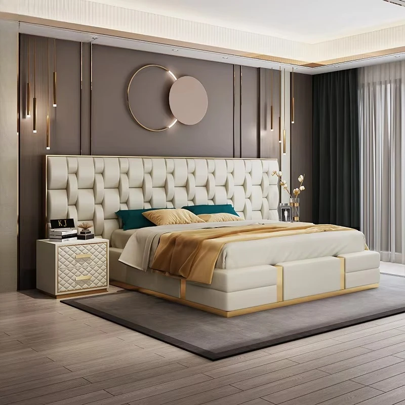 Home Bedroom Furniture Light Luxury Bed with Headboard Wholesale Price Custom White Double Leather king Size Double Bed for Sale
Home Bedroom Furniture Light Luxury Bed with Headboard Wholesale Price Custom White Double Leather king Size Double Bed for Sale