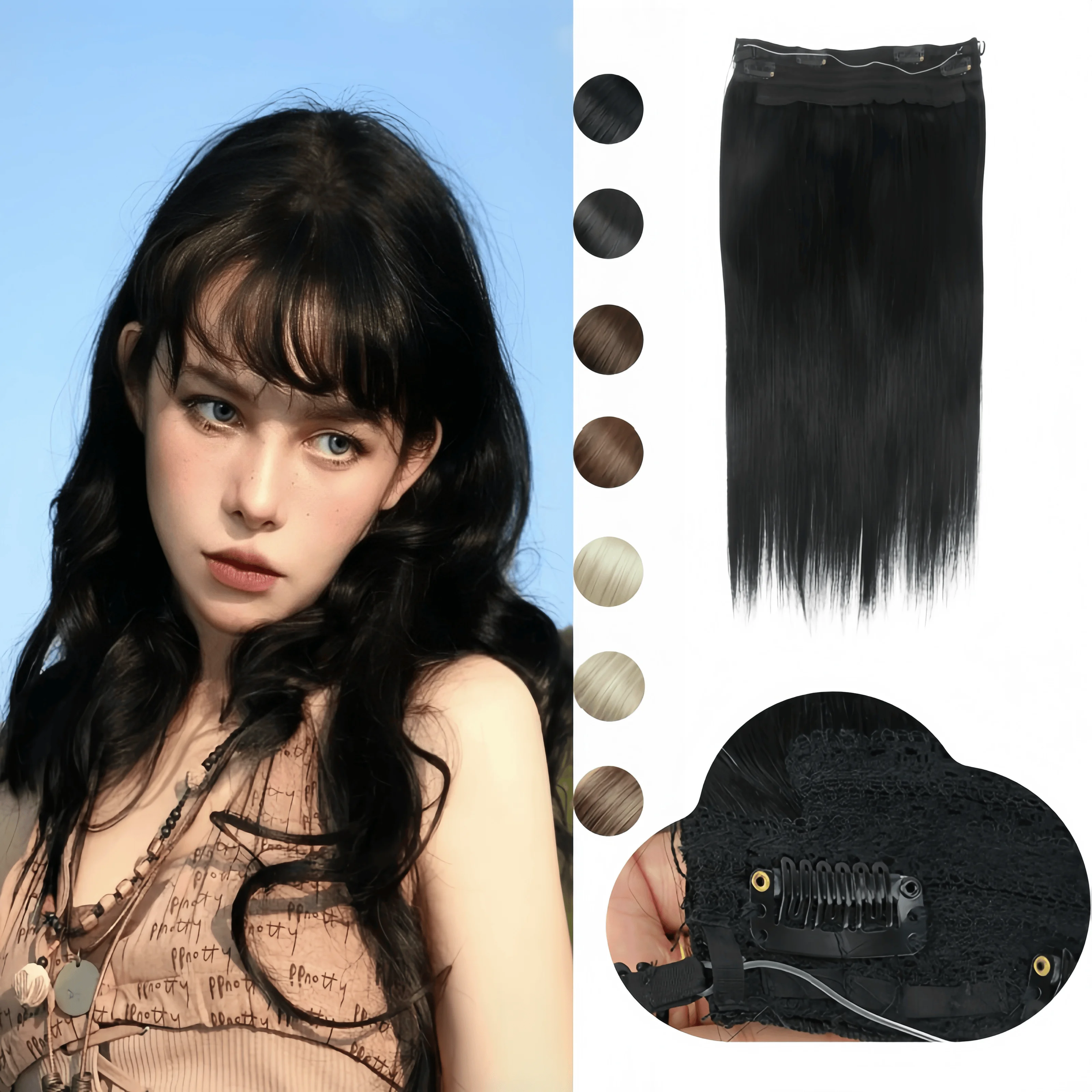 Add Volume Halo Hair Wire In Human Hair Extensions Straight Fish Line Natural Hair With 4 Clips Hair Weft