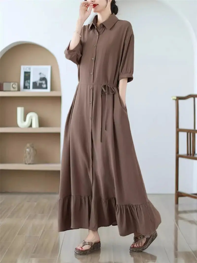 Korean Version Loose Lace Up Button Up Ruffle Edge Shirt Dress For Women 2024 Summer Loose Oversized Dress Female Robe K1661
Korean Version Loose Lace Up Button Up Ruffle Edge Shirt Dress For Women 2024 Summer Loose Oversized Dress Female Robe K1661