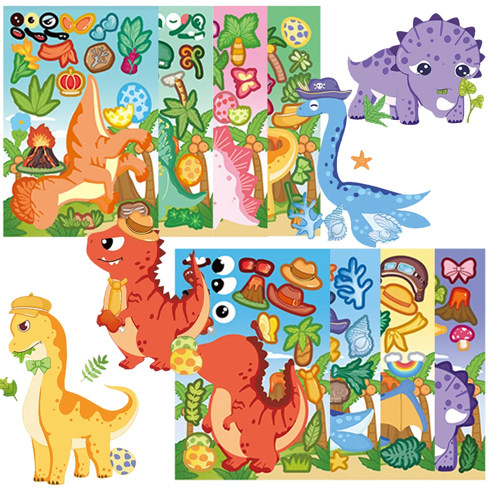 8/16sheets Funny DIY Dinosaur Puzzle Stickers Make a Face Creative Cartoon Assemble Jigsaw Sticker Game Boy Girl Party Toy Gifts
8/16sheets Funny DIY Dinosaur Puzzle Stickers Make a Face Creative Cartoon Assemble Jigsaw Sticker Game Boy Girl Party Toy Gifts