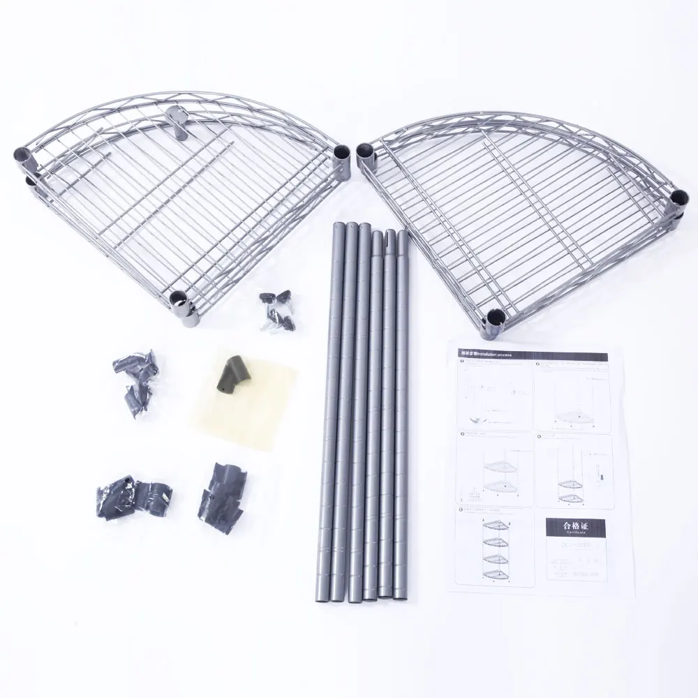 XM-243S Веерообразная углеродистая сталь Металлическая сборка 4-х уровневая полка для хранения Серебристо-серый