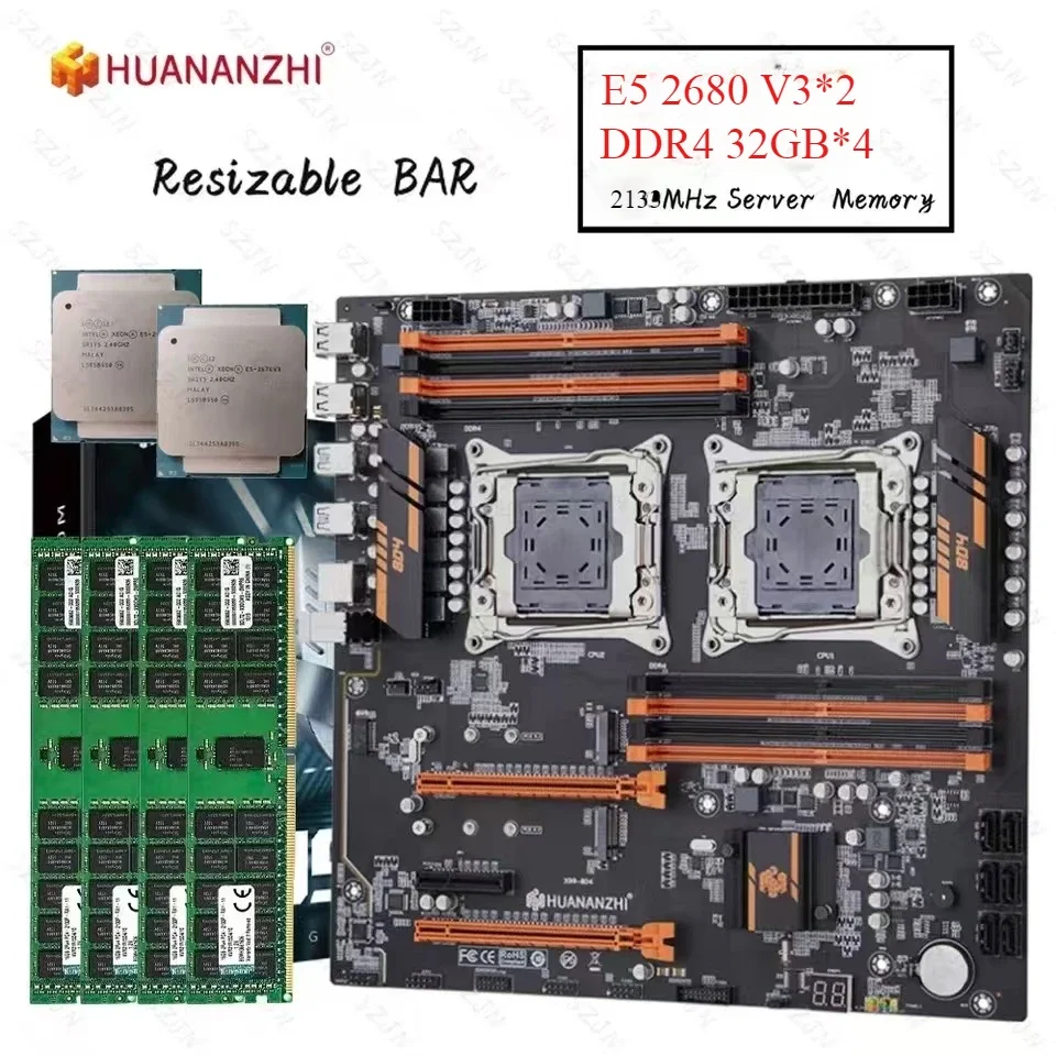 HUANANZHI X99 8D4 Комплект материнской платы с двумя процессорами E5 2680 V3 DDR4 32 ГБ * 4 = 128 ГБ 2133 МГц Поддержка M.2 NVME БАР со сменным размером
HUANANZHI X99 8D4 Комплект материнской платы с двумя процессорами E5 2680 V3 DDR4 32 ГБ * 4 = 128 ГБ 2133 МГц Поддержка M.2 NVME БАР со сменным размером