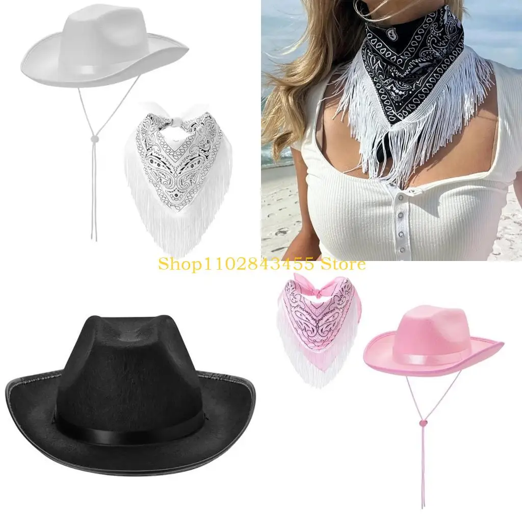 49MC Cowboy Costume Set Western Wide Brims Fedoras Hat Fringed Scarf Bandanas Adult NightClub Party Roleplay Headwear 2PCS
49MC Cowboy Costume Set Western Wide Brims Fedoras Hat Fringed Scarf Bandanas Adult NightClub Party Roleplay Headwear 2PCS