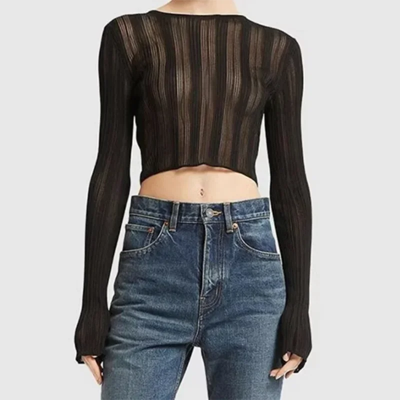 Women's Striped Knit Top, High Stretch, Slim Fit, Crew Neck, Pullover, Y2K T-Shirt, Fashionable and Versatile, Summer, New, 2024
Women's Striped Knit Top, High Stretch, Slim Fit, Crew Neck, Pullover, Y2K T-Shirt, Fashionable and Versatile, Summer, New, 2024