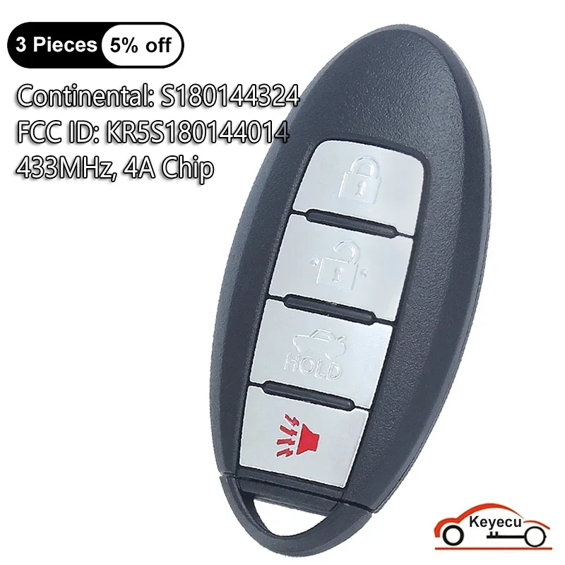 KEYECU 4 Buttons 433MHz 4A Chip for Nissan Altima Maxima 2016 2017 2018 Auto Smart Remote Control Key Fob S180144324 285E3-9HS4A
KEYECU 4 Buttons 433MHz 4A Chip for Nissan Altima Maxima 2016 2017 2018 Auto Smart Remote Control Key Fob S180144324 285E3-9HS4A