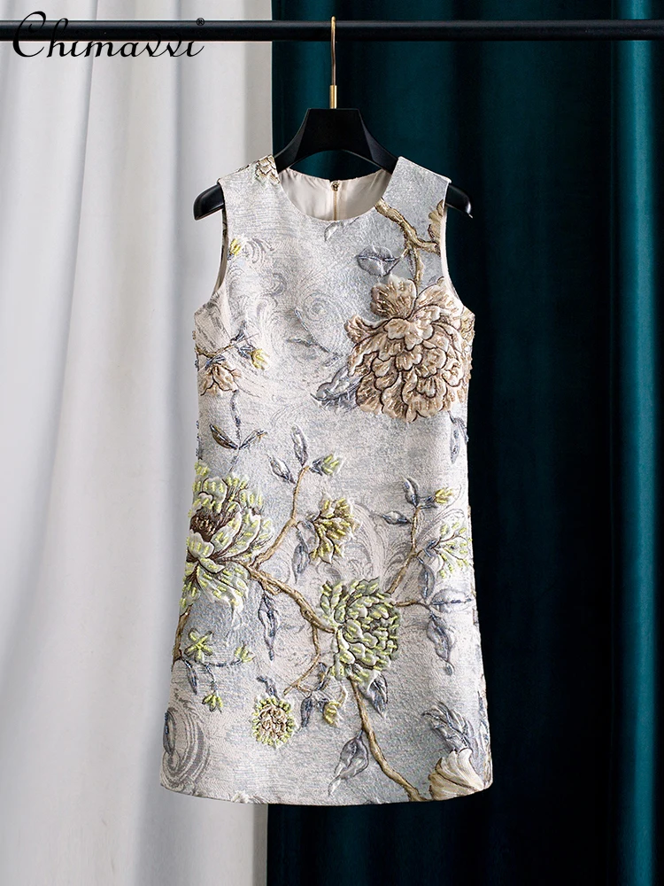 Chinese Style Elegant Gentle Socialite Dress Round Neck Sleeveless Beaded 3D Jacquard High Waist Party Short Dress Women Spring
Chinese Style Elegant Gentle Socialite Dress Round Neck Sleeveless Beaded 3D Jacquard High Waist Party Short Dress Women Spring