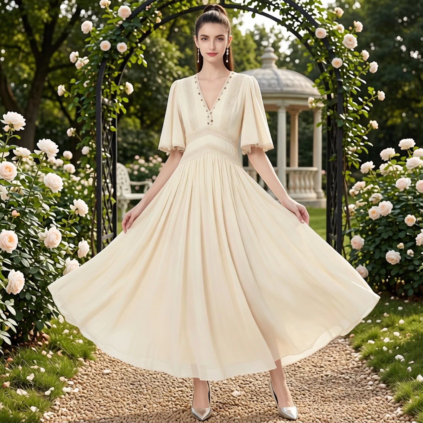 Elegant White Midi Dress with Lace Sleeves V-Neck Summer Holiday Photography Black Beautiful Skirt Casual Breathable Polyester
Elegant White Midi Dress with Lace Sleeves V-Neck Summer Holiday Photography Black Beautiful Skirt Casual Breathable Polyester