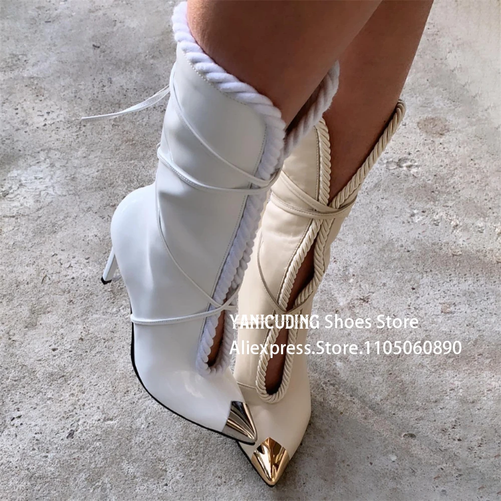Hemp Rope PU Leather Ankle Boots Metallic Pointed Toe Stiletto Booties Elegant Fashion Style Black White Handmade Women's Boots
Hemp Rope PU Leather Ankle Boots Metallic Pointed Toe Stiletto Booties Elegant Fashion Style Black White Handmade Women's Boots