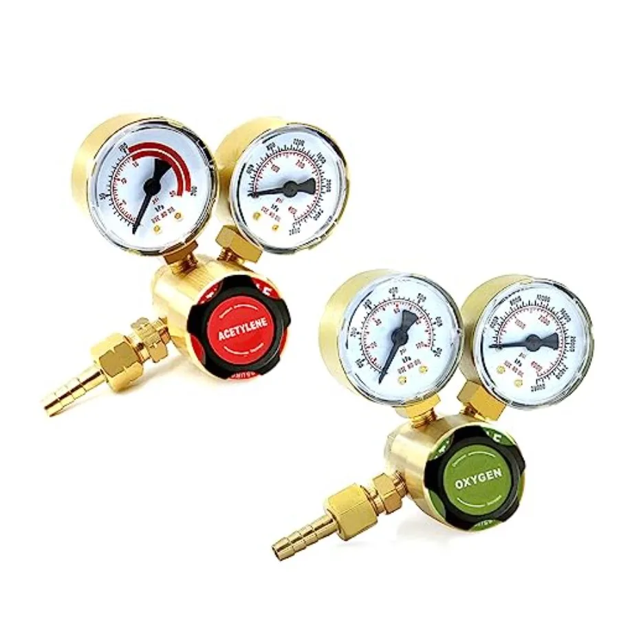 Dual Welding Gas Gauges Oxygen CGA-540 Acetylene (CGA-200) Regulators Combo (2 PCS) Full Brass Kit for Portable Tanks Compatibl
Dual Welding Gas Gauges Oxygen CGA-540 Acetylene (CGA-200) Regulators Combo (2 PCS) Full Brass Kit for Portable Tanks Compatibl