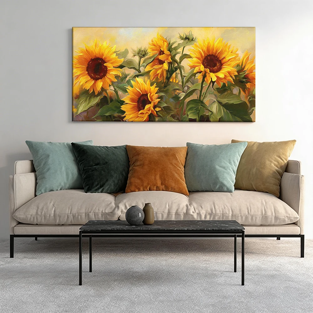 Large-sized solid wood frame canvas painting 1pc Sunflowers in artistic painting.
Large-sized solid wood frame canvas painting 1pc Sunflowers in artistic painting.