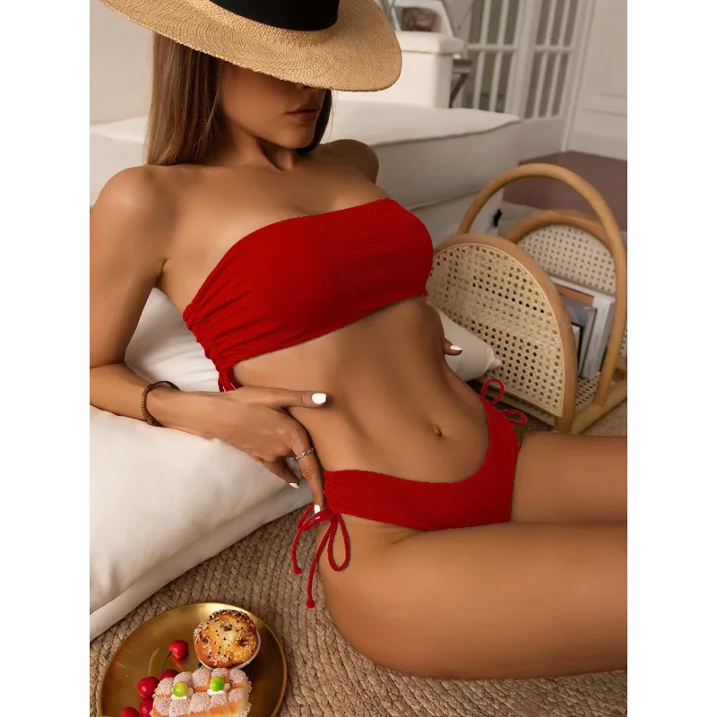 New Ribbed Swimsuit Two-Piece Set with Strapless Top Bikini Sexy Solid Color Swimwear
New Ribbed Swimsuit Two-Piece Set with Strapless Top Bikini Sexy Solid Color Swimwear