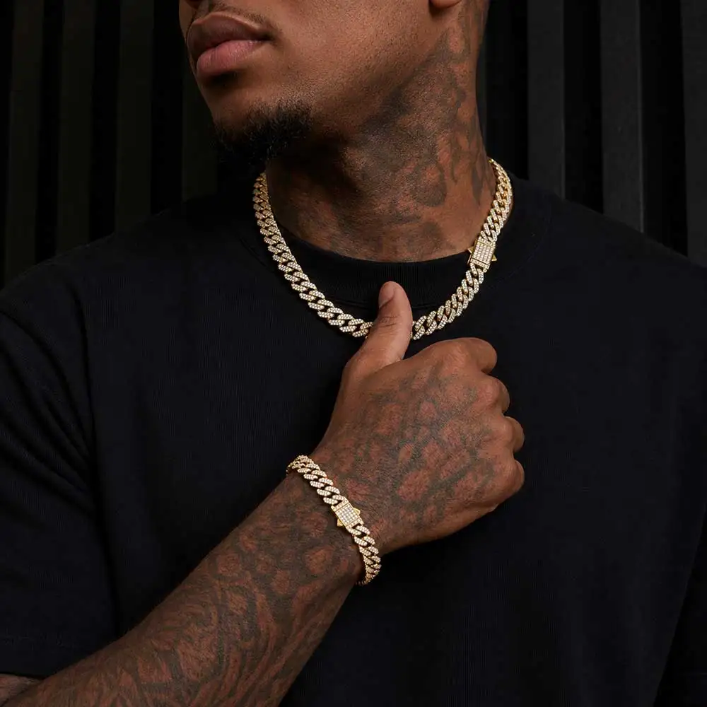 ESKEEM Double Row Micro Pave Cubic Zirconia Stainless Steel Cuban Link Chain Necklace 18K Gold Plated Hip Hop Jewelry for Men
ESKEEM Double Row Micro Pave Cubic Zirconia Stainless Steel Cuban Link Chain Necklace 18K Gold Plated Hip Hop Jewelry for Men