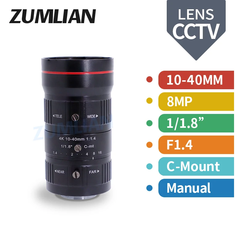 ZUMLIAN 10-40mm Varifocal Lens 1/1.8 Inch C-Mount F1.4 CCTV Low Distortion 8MP Video Surveillance Security Cameras Zoom Lenses
ZUMLIAN 10-40mm Varifocal Lens 1/1.8 Inch C-Mount F1.4 CCTV Low Distortion 8MP Video Surveillance Security Cameras Zoom Lenses