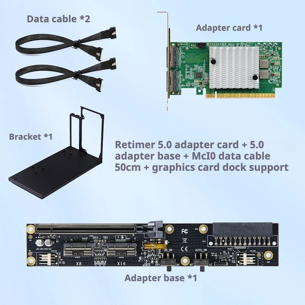 PCIe Gen5 MCIO 8i/16i Retimer Riser Card for AI Server, NVMe Storage and Graphics Card Signal Booster
PCIe Gen5 MCIO 8i/16i Retimer Riser Card for AI Server, NVMe Storage and Graphics Card Signal Booster