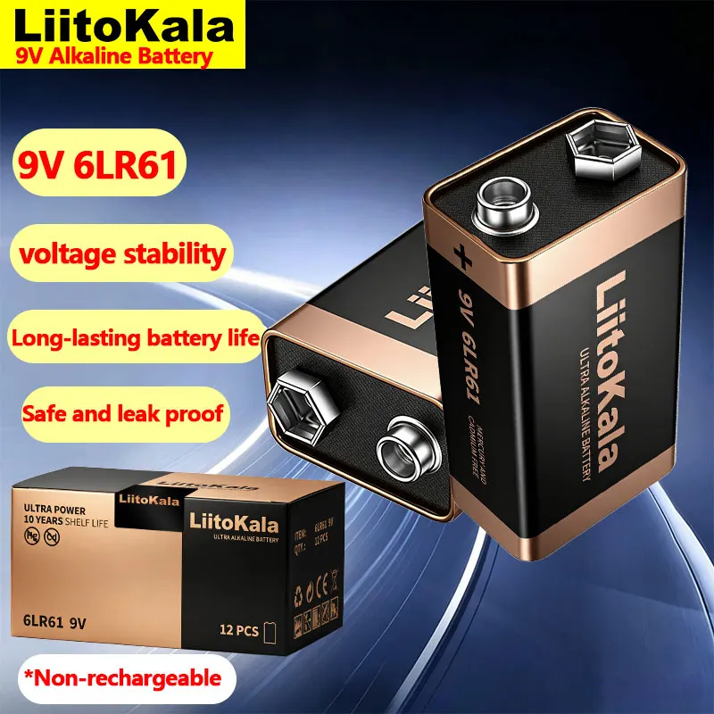 LiitoKala alkaline 9V 6LR61 square block battery for multimeter, microphone, toy, remote control, KTV use
LiitoKala alkaline 9V 6LR61 square block battery for multimeter, microphone, toy, remote control, KTV use
