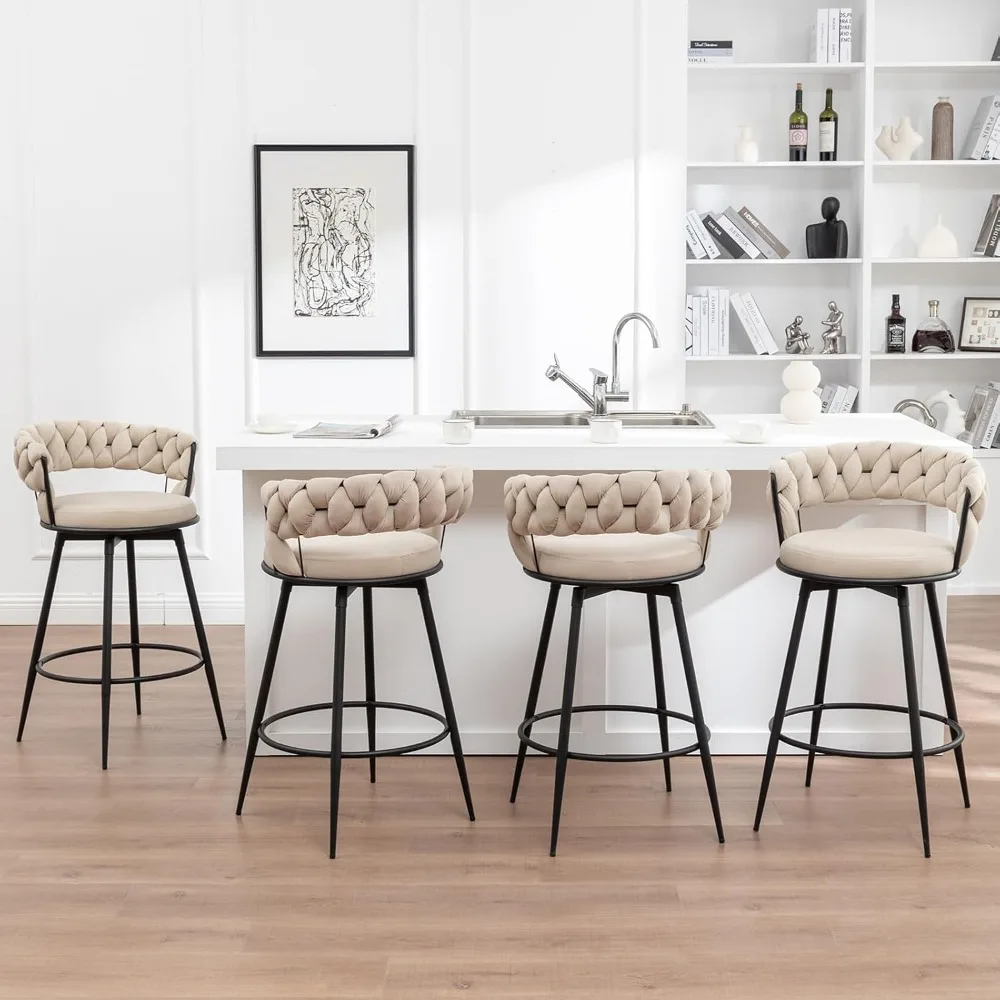 Swivel Bar Stools Set of 4, Modern Barstools with Woven Back, Velvet Counter Height Bar Stools for Kitchen Island, Cafe, Pub
Swivel Bar Stools Set of 4, Modern Barstools with Woven Back, Velvet Counter Height Bar Stools for Kitchen Island, Cafe, Pub
