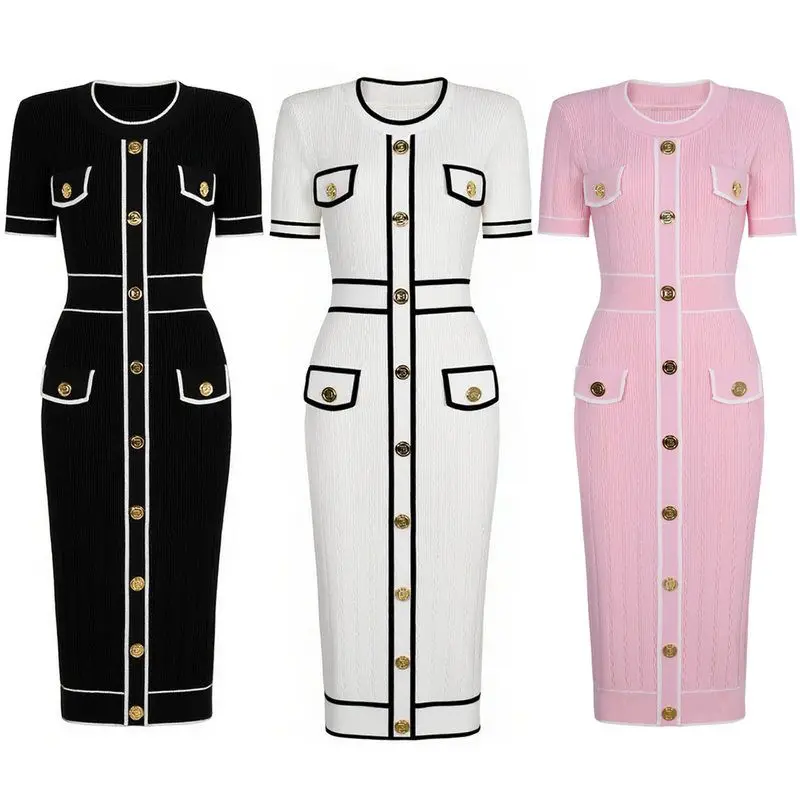 Elegant Knitted Short Sleeve round Neck Bodycon Dress Women's Fashion Summer New Style Slimming Wrap around Skirt Single Piece
Elegant Knitted Short Sleeve round Neck Bodycon Dress Women's Fashion Summer New Style Slimming Wrap around Skirt Single Piece