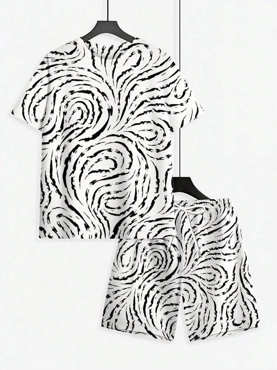 Mens Black And White Swirl Print Short Sleeve T-Shirt And Shorts Set Casual Summer Two Piece Outfit
Mens Black And White Swirl Print Short Sleeve T-Shirt And Shorts Set Casual Summer Two Piece Outfit