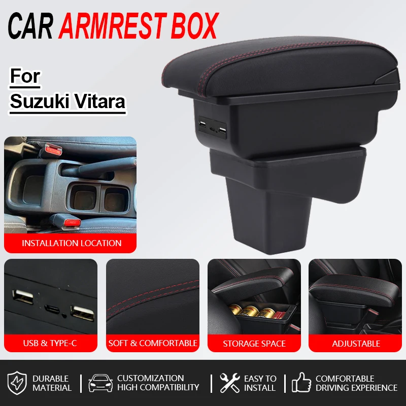 Armrest For Suzuki Vitara Car Console Black PU leather Storage Box With USB Interior Design Car Accessories
Armrest For Suzuki Vitara Car Console Black PU leather Storage Box With USB Interior Design Car Accessories