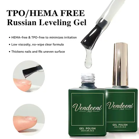 Vendeeni Russian Self Leveling Gel Nail Polish Semi Permanent UV Soak Off Gel Varnish Strong Base Coat Reinforced Gel Lacquer