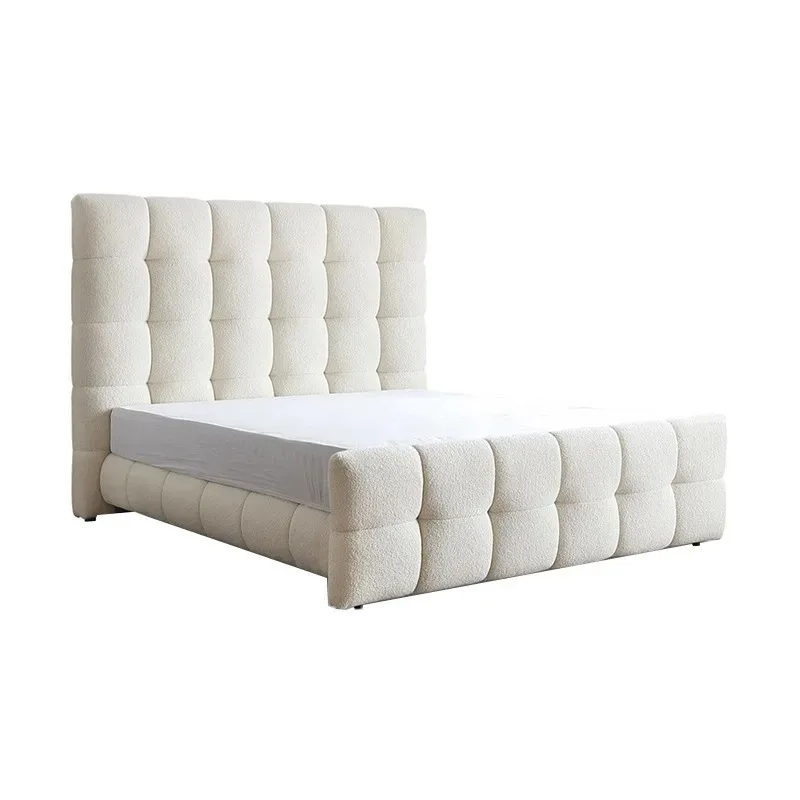 Light French cream wind fabric bed, lamb wool retro high backrest master bedroom bed
Light French cream wind fabric bed, lamb wool retro high backrest master bedroom bed