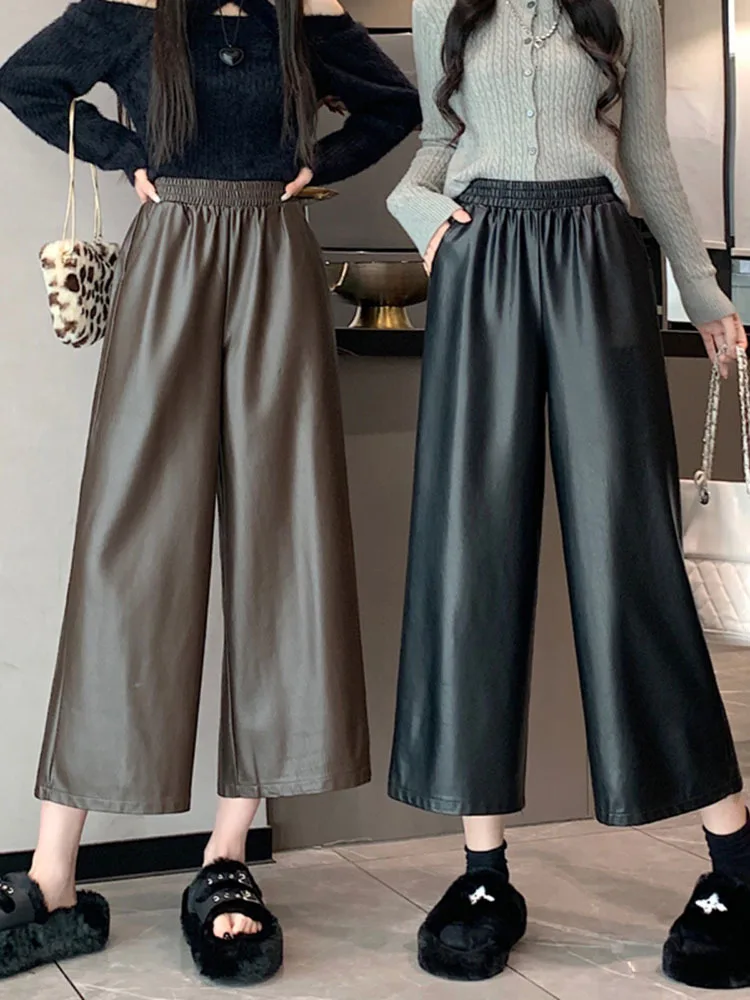 Oversized High Waist PU Wide Leg Ankle-length Pants Women Baggy Black Shiny Faux Leather Womens Loose Pant 2023 Korean Trousers
Oversized High Waist PU Wide Leg Ankle-length Pants Women Baggy Black Shiny Faux Leather Womens Loose Pant 2023 Korean Trousers