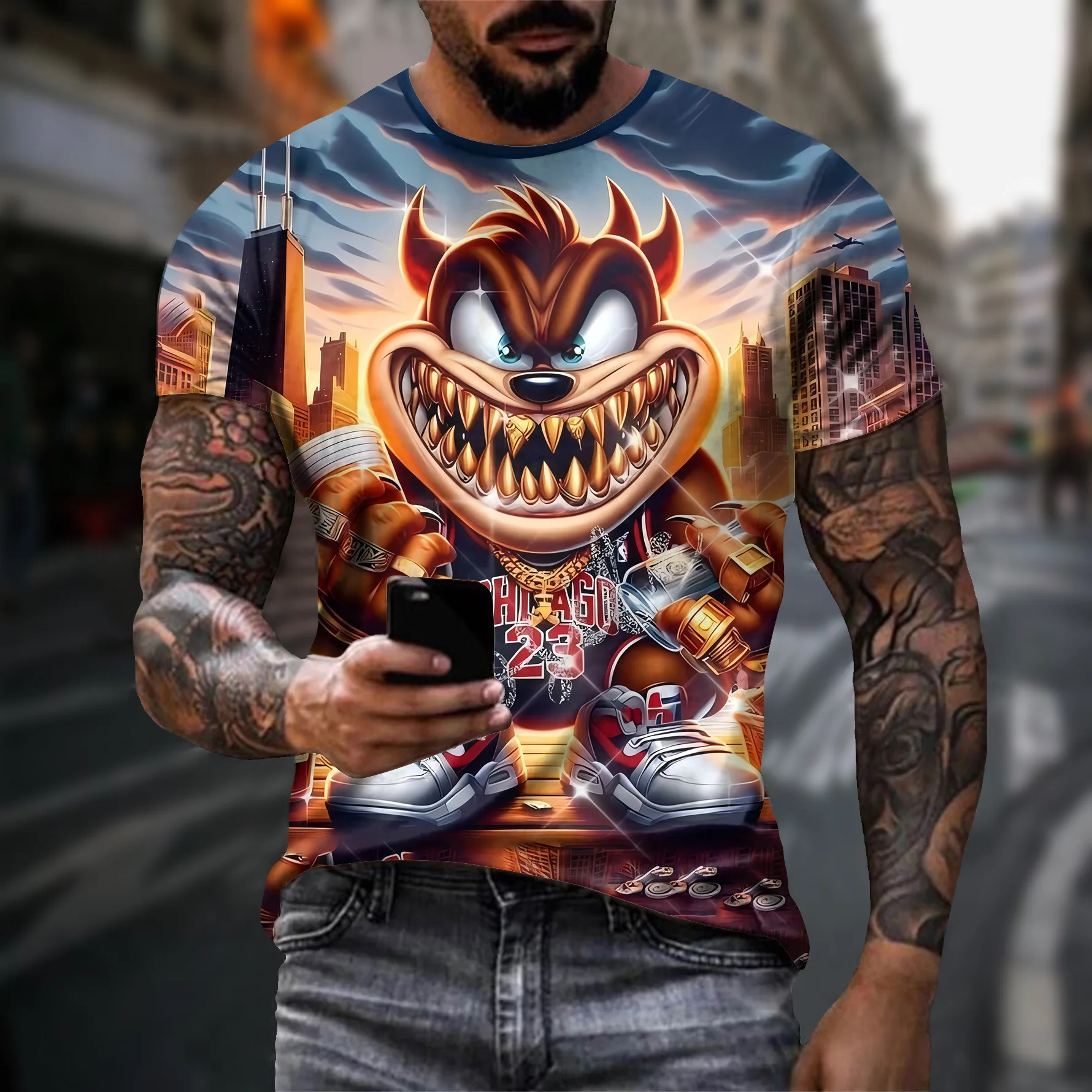 Funny men's casual T-shirt 3D digital printing creative graphic short sleeved loose and comfortable round neck pullover top
Funny men's casual T-shirt 3D digital printing creative graphic short sleeved loose and comfortable round neck pullover top