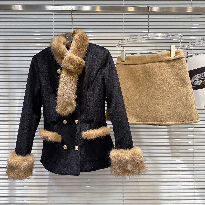 2025 Winter New French Style Hairy Scarf Elegant Slimming Warm Cotton Wool Coat and Short Skirt Two Piece Set for Women
2025 Winter New French Style Hairy Scarf Elegant Slimming Warm Cotton Wool Coat and Short Skirt Two Piece Set for Women