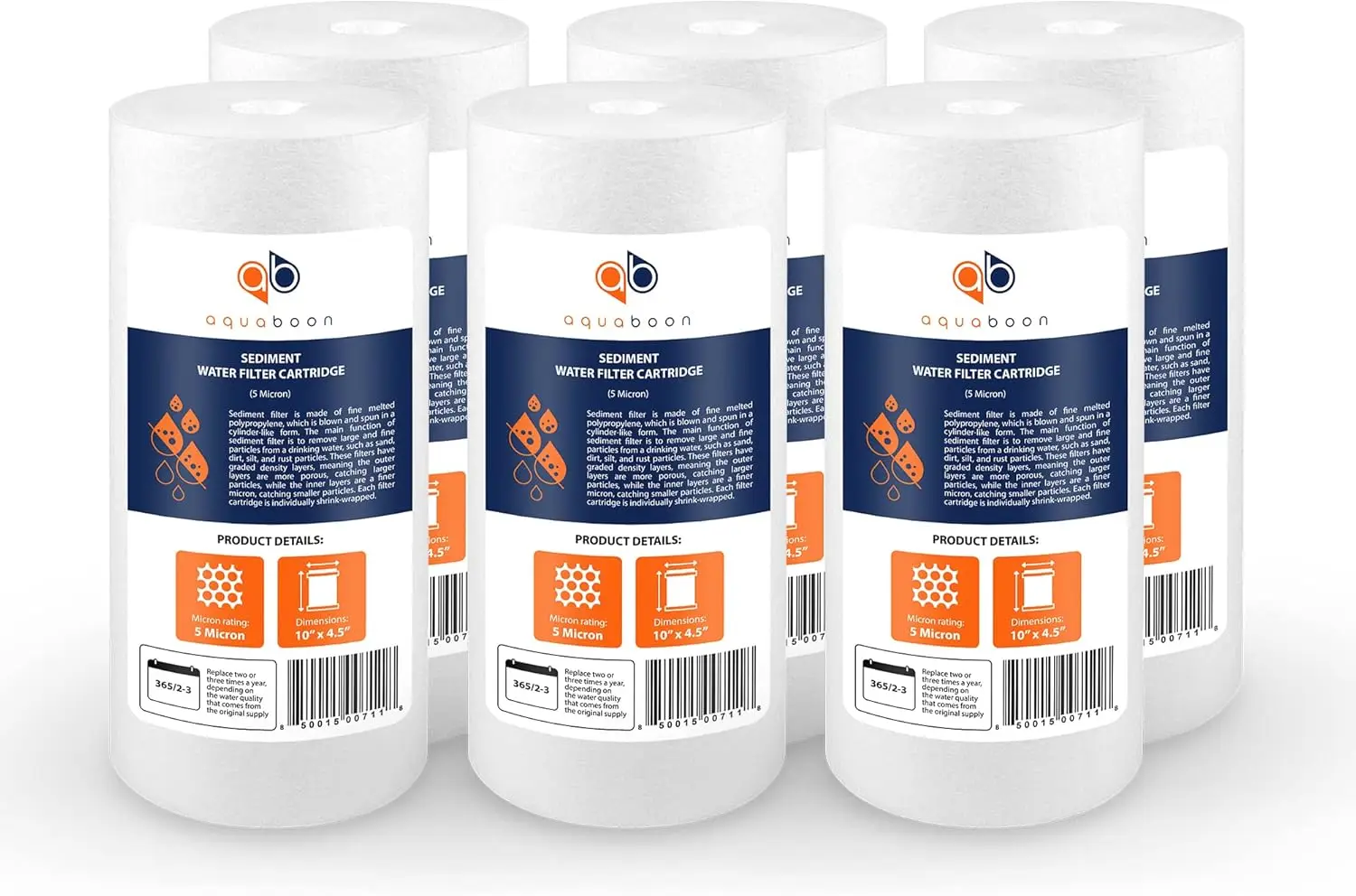 5 Micron 10x4.5 Sediment Filter Replacement for Well Water, 6-Pack
5 Micron 10x4.5 Sediment Filter Replacement for Well Water, 6-Pack
