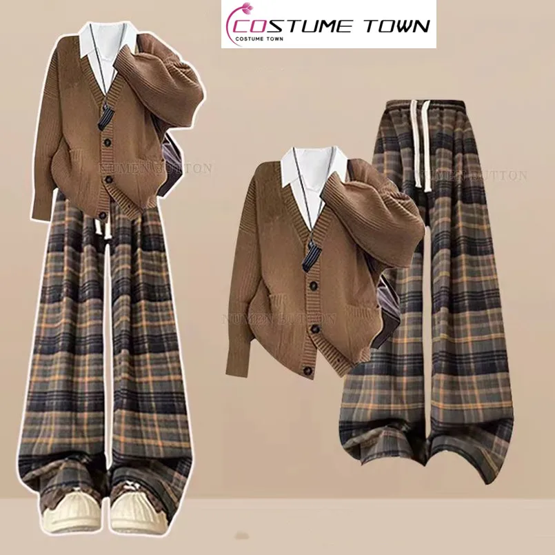 Retro Set Women's Autumn and Winter Korean Knitted Cardigan Casual Shirt Plaid Wide Leg Pants Three Piece Set
Retro Set Women's Autumn and Winter Korean Knitted Cardigan Casual Shirt Plaid Wide Leg Pants Three Piece Set