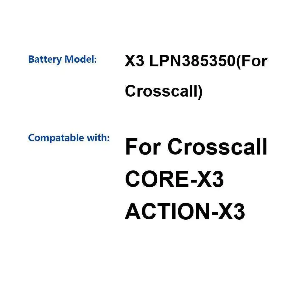 Долговечная работа для Crosscall Trekker X3 Core-X3 Action-X3 LPN385350 Аккумулятор мобильного телефона 3500 мАч
Долговечная работа для Crosscall Trekker X3 Core-X3 Action-X3 LPN385350 Аккумулятор мобильного телефона 3500 мАч