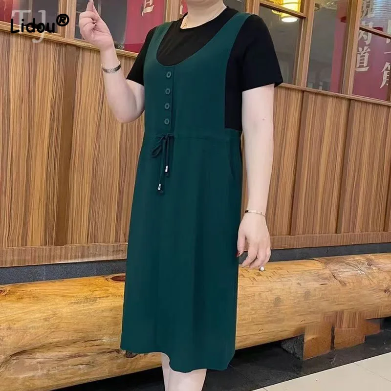 Fashion Casual Female Fake Two Pieces Round Neck Dresses Summer Korean Short Sleeve Solid Color Spliced Dress Women's Clothing
Fashion Casual Female Fake Two Pieces Round Neck Dresses Summer Korean Short Sleeve Solid Color Spliced Dress Women's Clothing