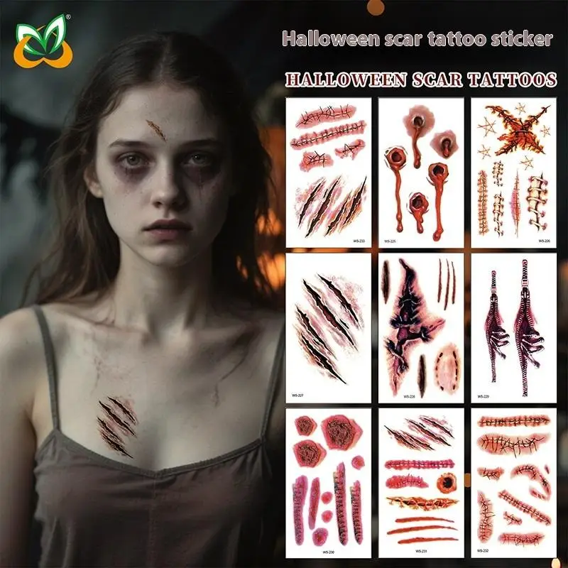 16 Sheets Halloween 3D Fake Horrible Scar Temporary Tattoos Bloody Wound & Zombie Designs For Face/Body
16 Sheets Halloween 3D Fake Horrible Scar Temporary Tattoos Bloody Wound & Zombie Designs For Face/Body