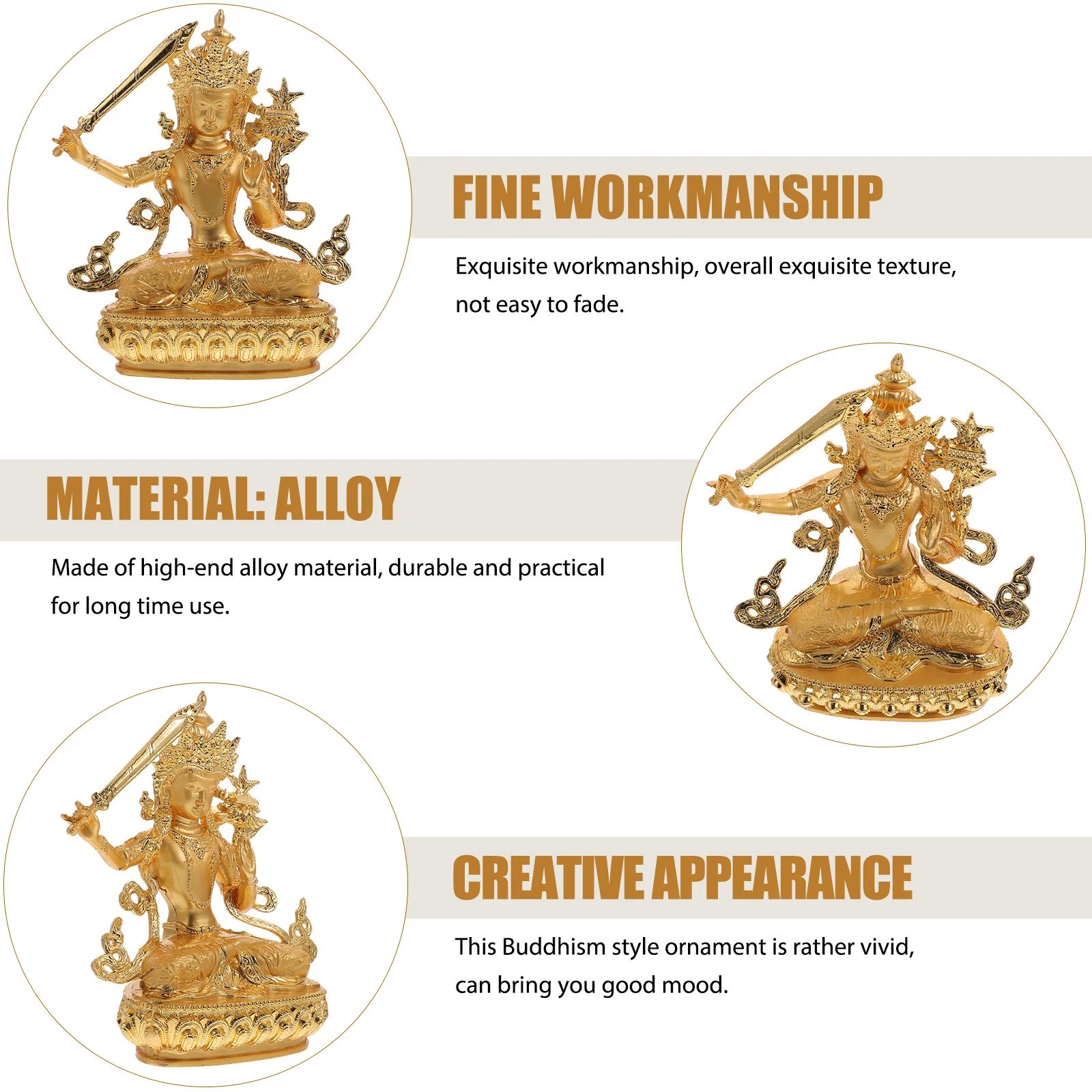 Gilded Manjushri Statue Alloy Desktop Decor Sculpture Office Home Ornament Brass Temple Souvenir Gift Mini Statue Good
Gilded Manjushri Statue Alloy Desktop Decor Sculpture Office Home Ornament Brass Temple Souvenir Gift Mini Statue Good