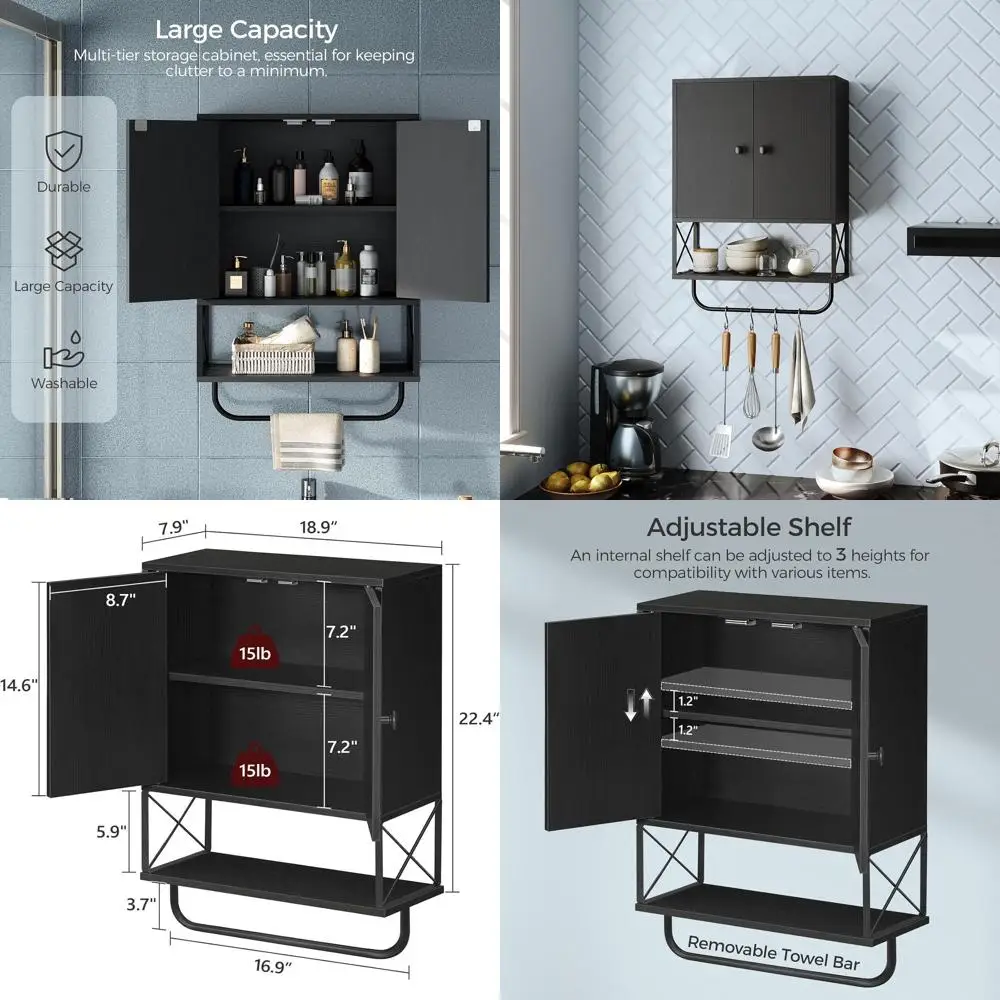 2-дверный аптечка в стиле фермерского дома с регулируемой полкой и вешалкой для полотенец, 3-уровневое хранилище над унитазом, длина 18,9, черный
2-дверный аптечка в стиле фермерского дома с регулируемой полкой и вешалкой для полотенец, 3-уровневое хранилище над унитазом, длина 18,9, черный