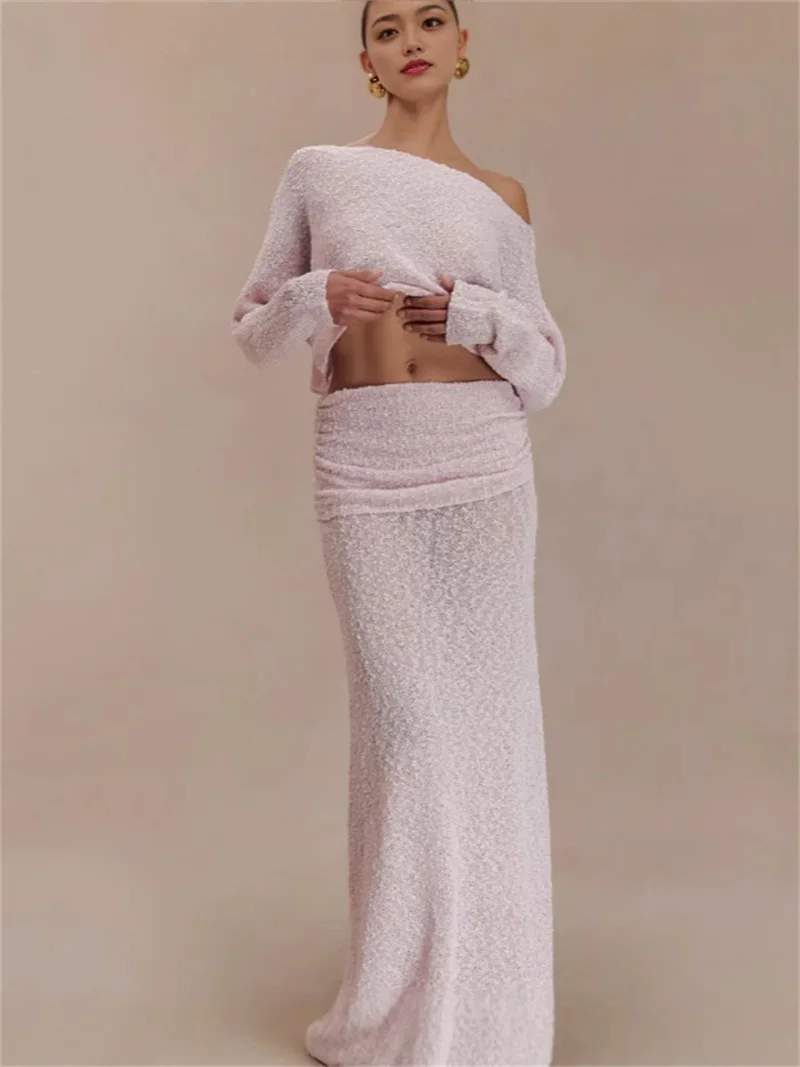 One-Shoulder Long Sleeve Women's Skirt Suit Hollow Knit Party Gown Pink White Sheath Slim Evening Skirt New Design In Stock
One-Shoulder Long Sleeve Women's Skirt Suit Hollow Knit Party Gown Pink White Sheath Slim Evening Skirt New Design In Stock